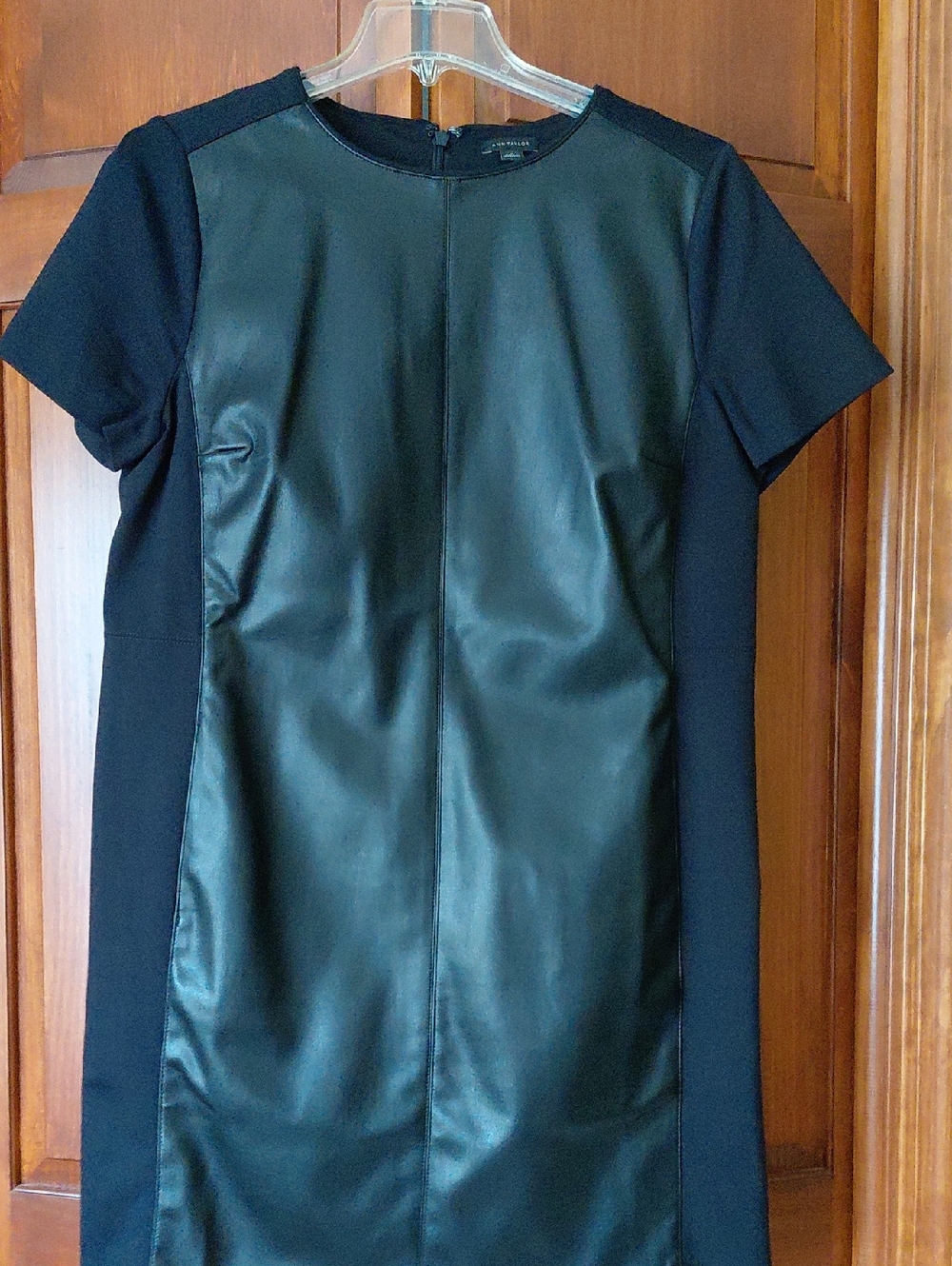 Ann Taylor Black Faux Leather Front Shift Top
